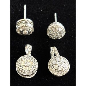 Vintage 925 Sterling Silver Earrings Lot Round Cluster Sparkle Set 2 Pendants
